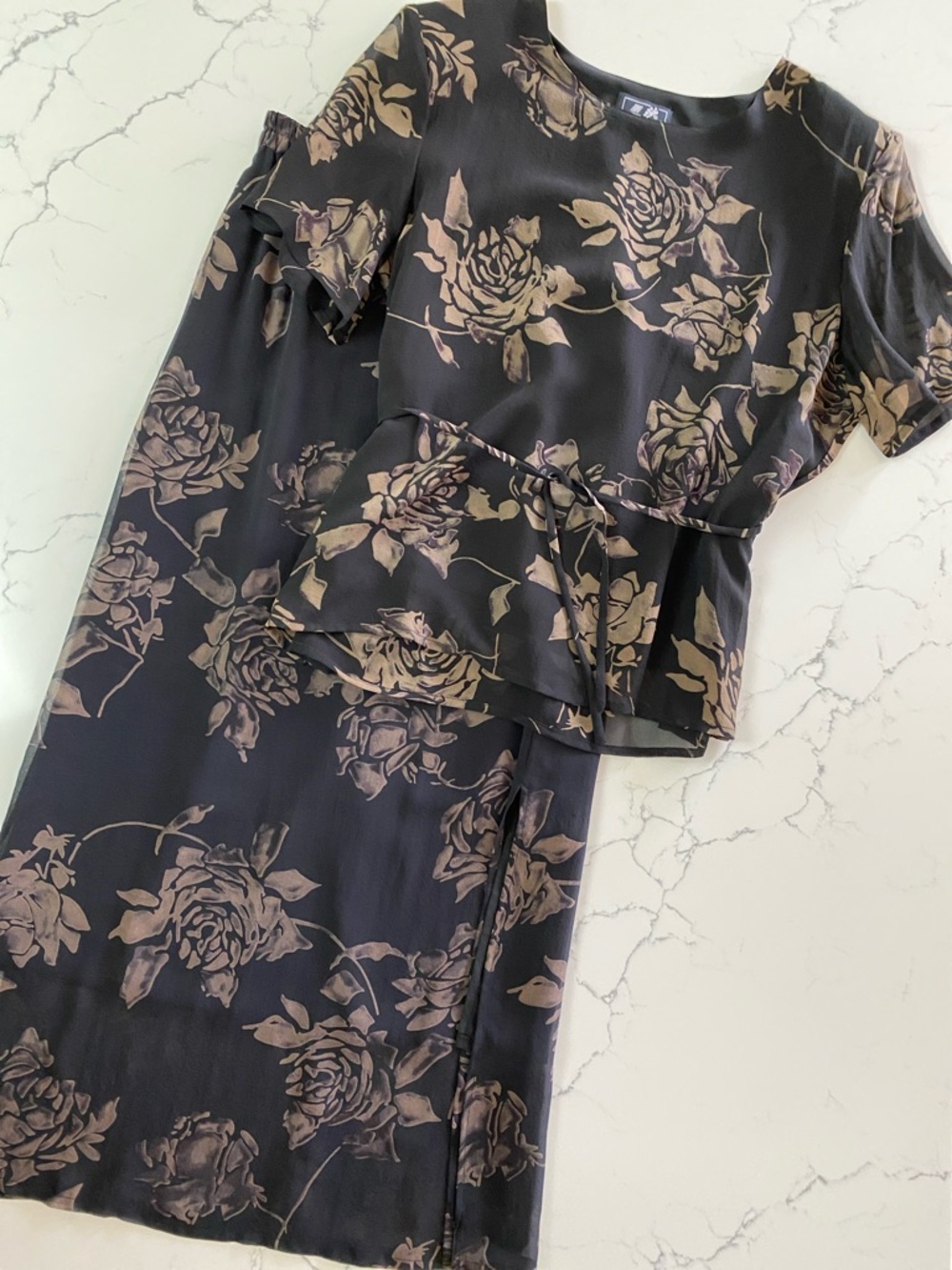 Elegant Two-Piece Floral Silk Dress